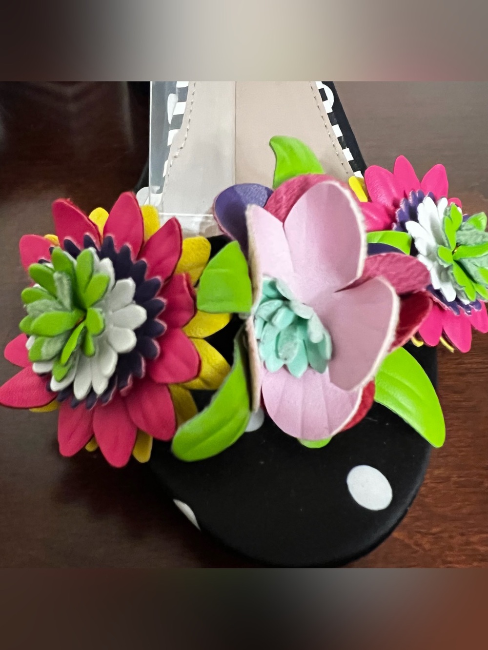 Betsey Johnson Indy colorful 3D Floral Striped Block Heel Sandals - Size 5.5 - Picture 7 of 11